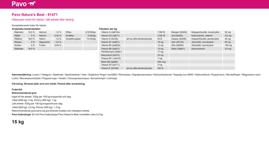 Pavo Nature's Best 15 kg