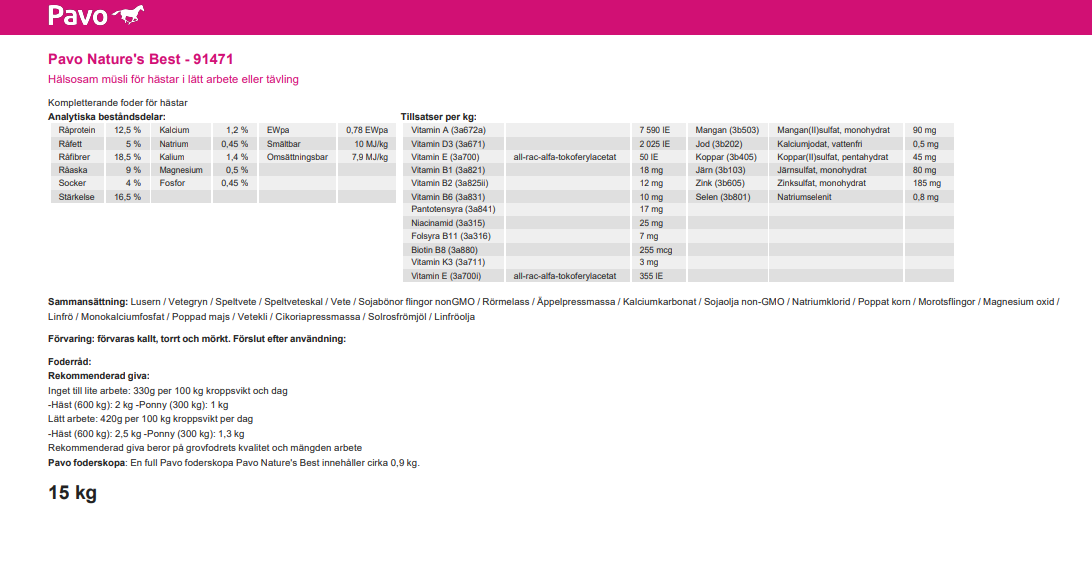 Pavo Nature's Best 15 kg