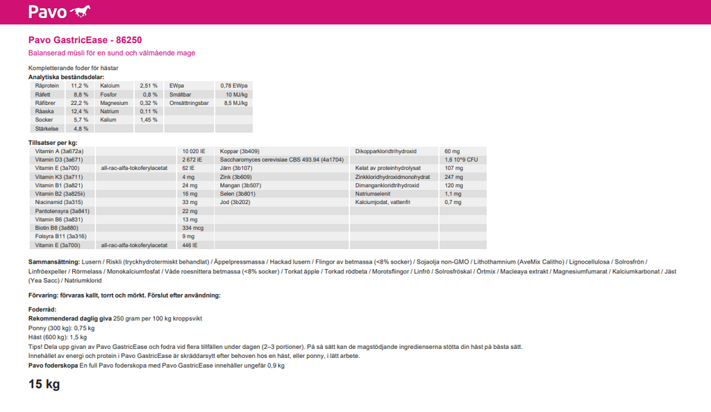 Pavo GastricEase 15 kg