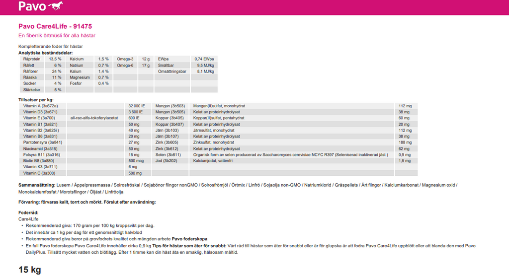 Pavo Care4Life 15 kg