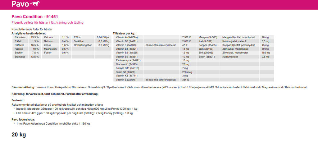 Pavo Condition 20 kg