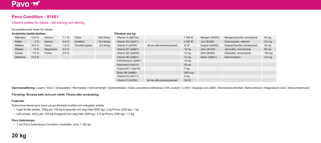 Pavo Condition 20 kg