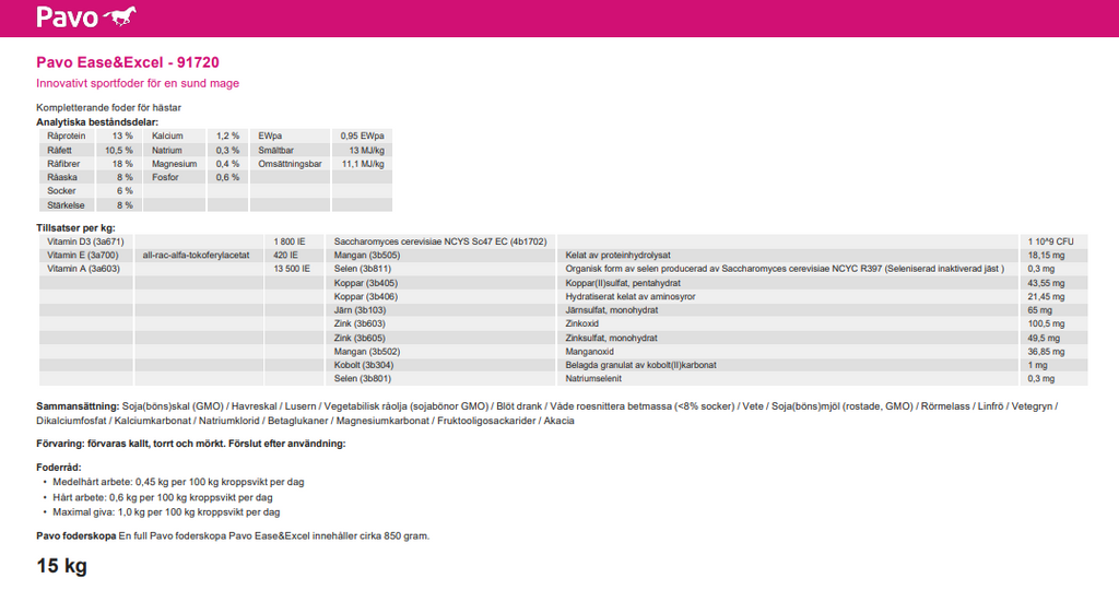 Pavo Ease&Excel 15 kg