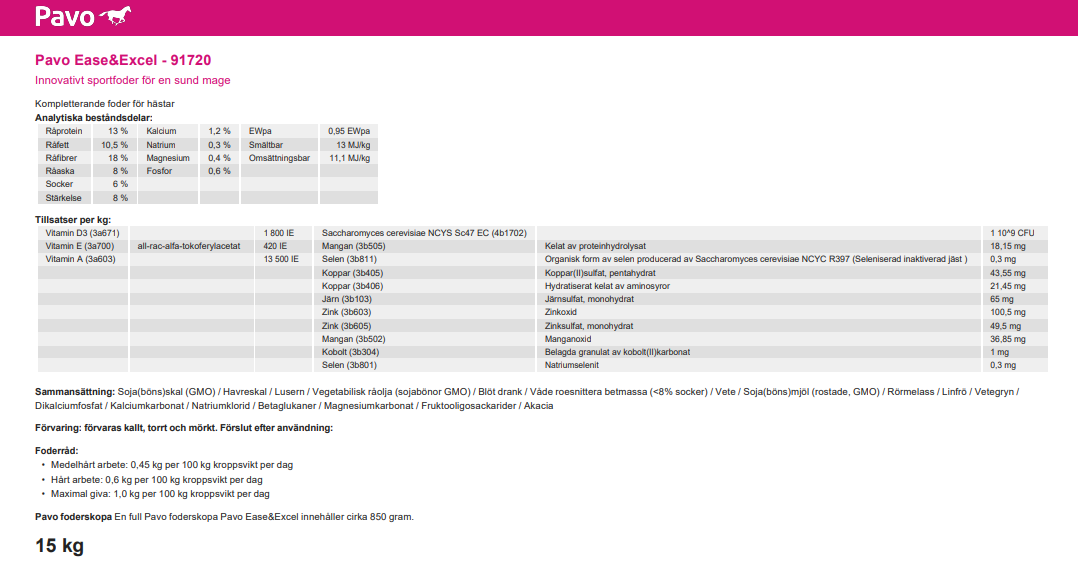 Pavo Ease&Excel 15 kg