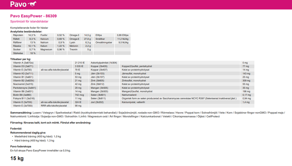 Pavo EasyPower 15 kg
