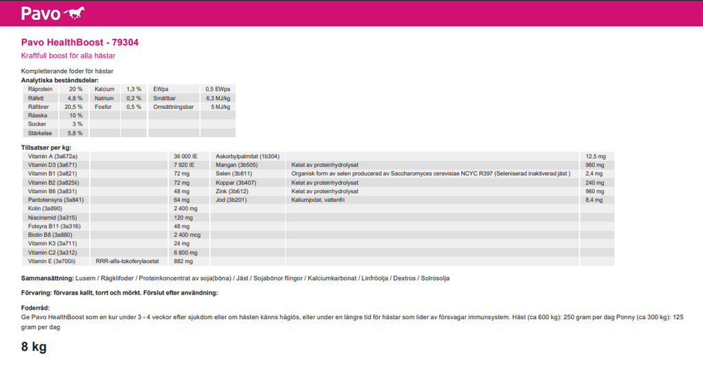 Pavo HealthBoost 8 kg