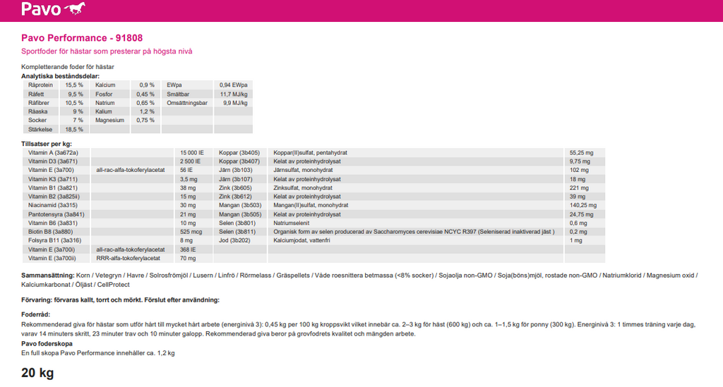 Pavo Performance 20 kg